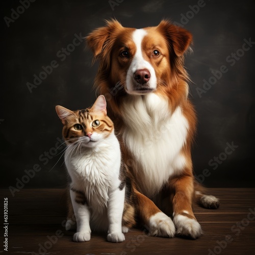 A dog and a cat sitting together on a table © LUPACO IMAGES