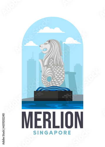 Merlion poster illustration design. Flatcartoon vector building illustration. Vector eps 10