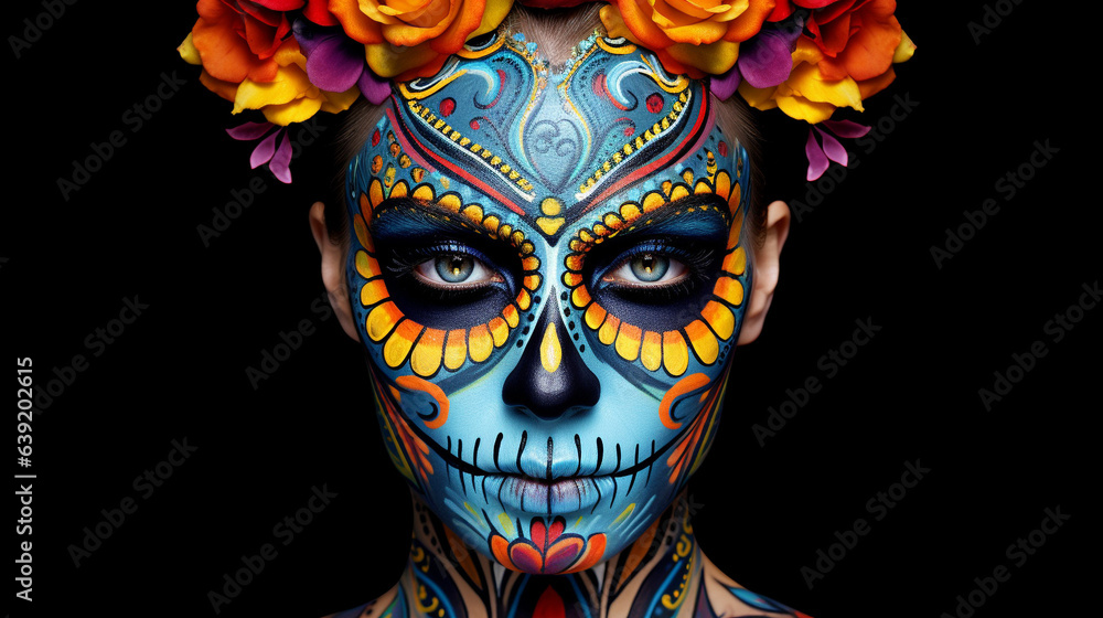 Naklejka premium Festive Calavera Face Paint Día de los Muertos