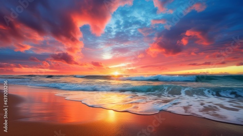 Sunset beach. Beautiful illustration picture. Generative AI