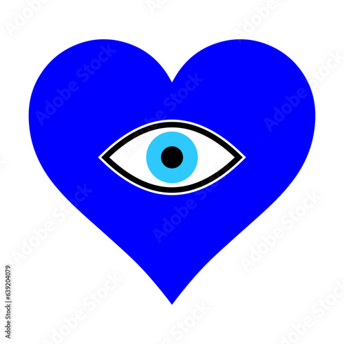 Blue heart with turkish evil eye svg cut file. Isolated vector illustration.