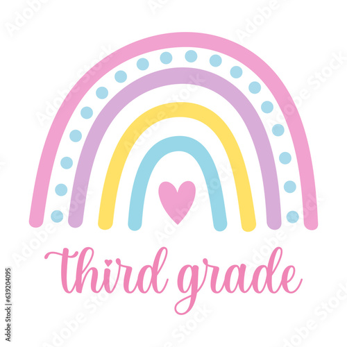 Third grade boho rainbow svg cut file. Isolated vector illustration.