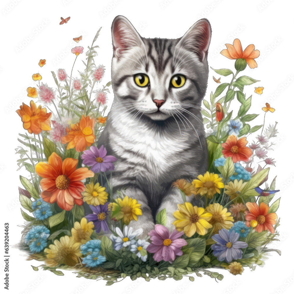Obraz premium Adorable American Shorthair Kitten Illustration