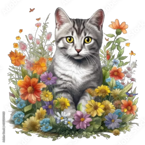 Fototapeta Adorable American Shorthair Kitten Illustration