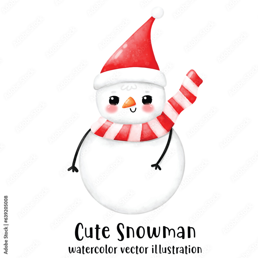 Watercolor Illustration Cute snowman character. Cute snowman, Christmas, vector illustration
