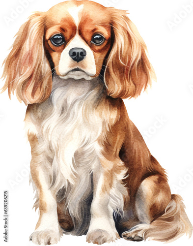 Fototapeta Cavalier king charles spaniel dog watercolour illustration created with Generati