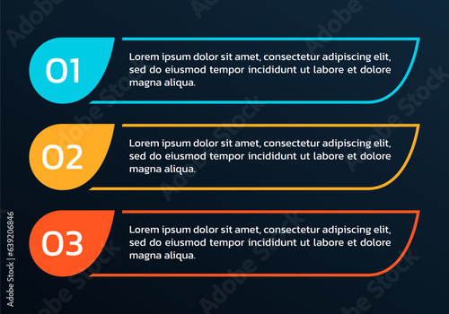 3 step list diagram. Info graphic template. Business process, presentation, layout design. Three numbers infographic. Vector illustration.