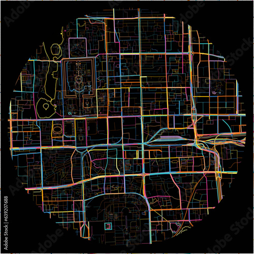 Colorful Map of Beijing with all major and minor roads.