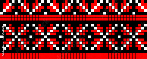 Vector illustration of Ukrainian ornament in ethnic style, identity, vyshyvanka, embroidery for print clothes, websites, banners. Background. Geometric design