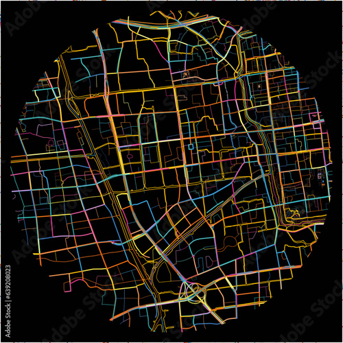 Colorful Map of Suzhou, Jiangsu with all major and minor roads.