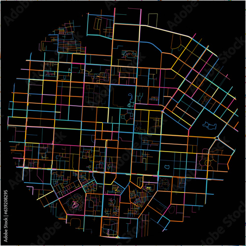 Colorful Map of Baotou, Inner Mongolia with all major and minor roads. photo