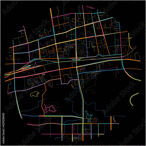 Colorful Map of Huainan, Anhui with all major and minor roads.