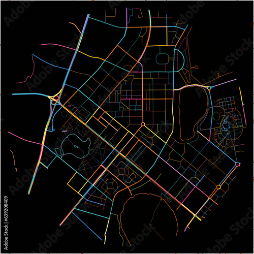 Colorful Map of Daqing, Heilongjiang with all major and minor roads.