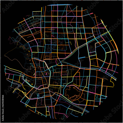 Colorful Map of Changshu, Jiangsu with all major and minor roads.