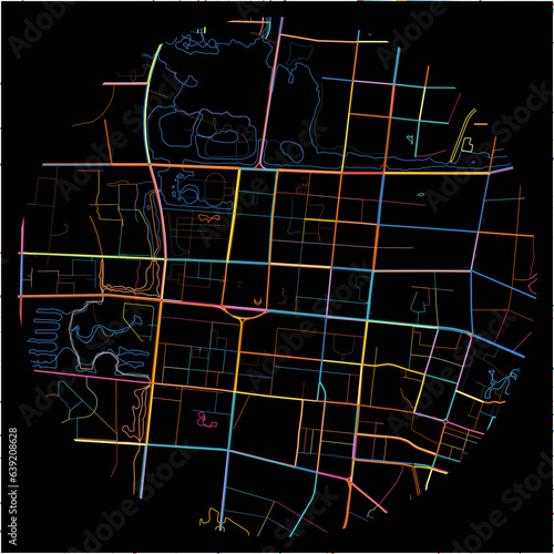 Colorful Map of Yinchuan, Ningxia with all major and minor roads.