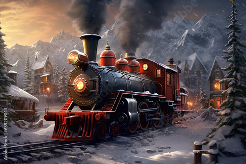  Christmas train. New Year's mood. Magic train. Christmas trip.
