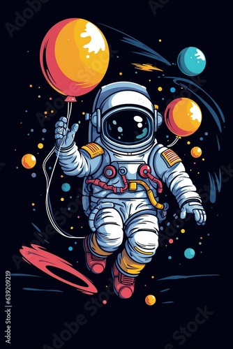 Astronaut floating Vector cartoon illustration , t-shirt design,Ai Generative 