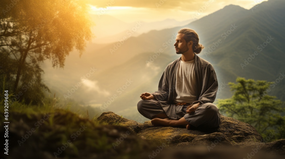 Zen yoga practitioner outdoors. Beautiful illustration picture. Generative AI