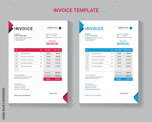 Vector clean invoice template, invoice design, Clean invoice vector template design, Corporate invoice design,