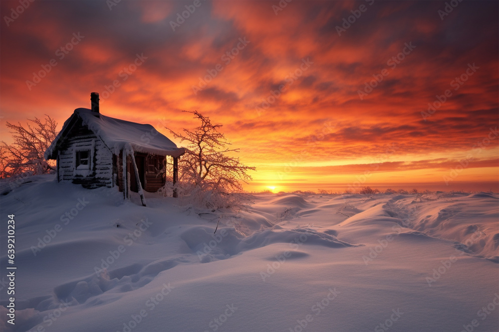 a small hut covered in snow