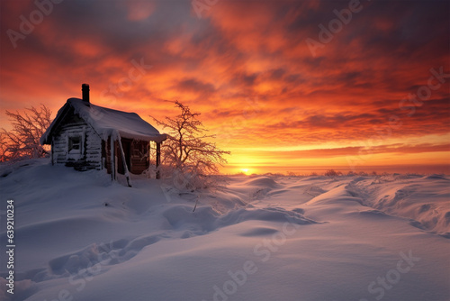 a small hut covered in snow