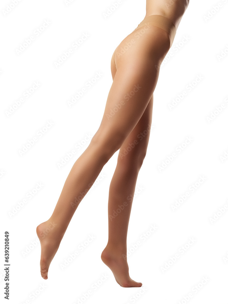 Legs of slim woman in tights on white background Legs of slim woman in tights on white background