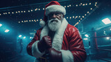 Santa claus as a boxer ready to fight demon, boxing, Christmas, generative ai