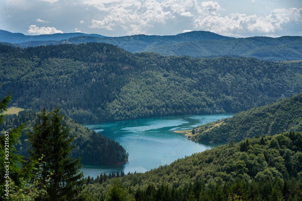 Zlatar lake in the mountains in Serbia, beautiful idyllic mountain summer landscape.