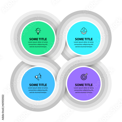 Infographic template. 4 circles connected by a line