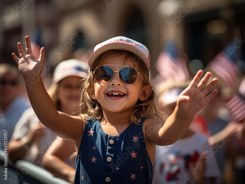 Joyful Girl Celebrating with American Flag