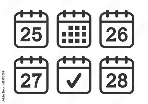 Set of page calendar icon vector illustration.Days, date page icon and mark done.Calendar symbol.
