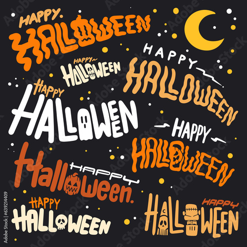 hand -drawn Happy halloween title variant font typography vector