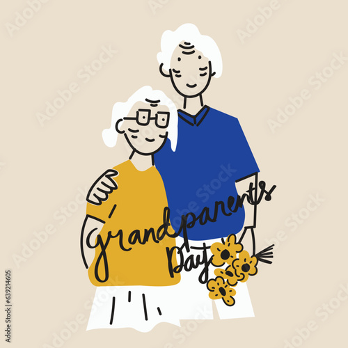 Happy Grandparent's Day greeting card vector in flat design illustration. Lovely old couple vector illustration. Perfect for greeting cards, social media posts, wall art, and postcards.