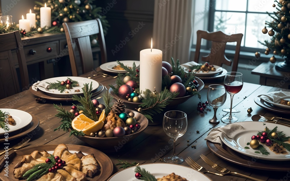a Spectacular Christmas Dinner Table Setting ai generated