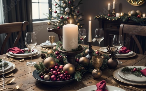 a Spectacular Christmas Dinner Table Setting ai generated