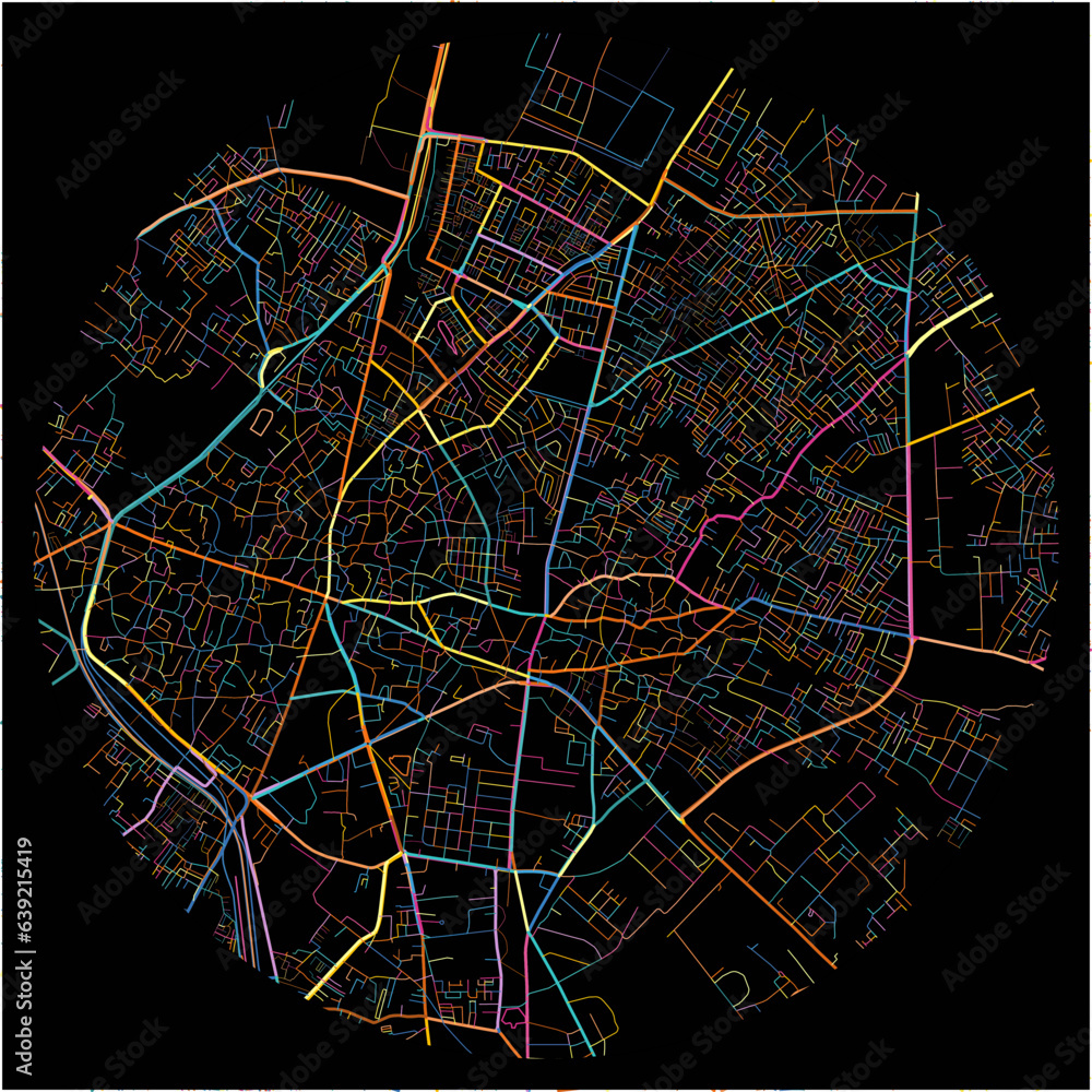 Colorful Map of Bareilly, Uttar Pradesh with all major and minor roads.
