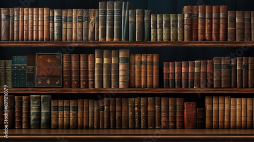 Vintage law library shelves filled with leatherbound books © AI Studio - R