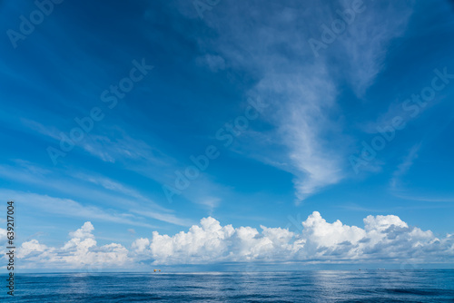 View of the sky and sea in the middle of the Gulf of Thailand.