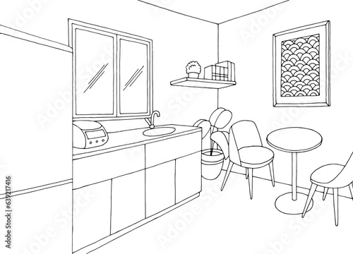 Kitchen room graphic black white home interior sketch illustration vector 