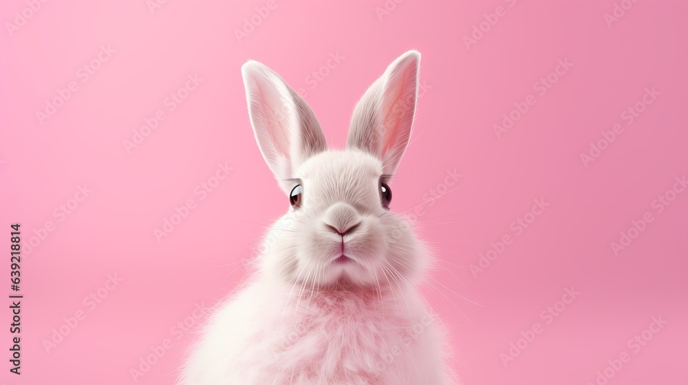 Photo of a white rabbit against a vibrant pink backdrop Photo of a white rabbit against a vibrant pink backdrop