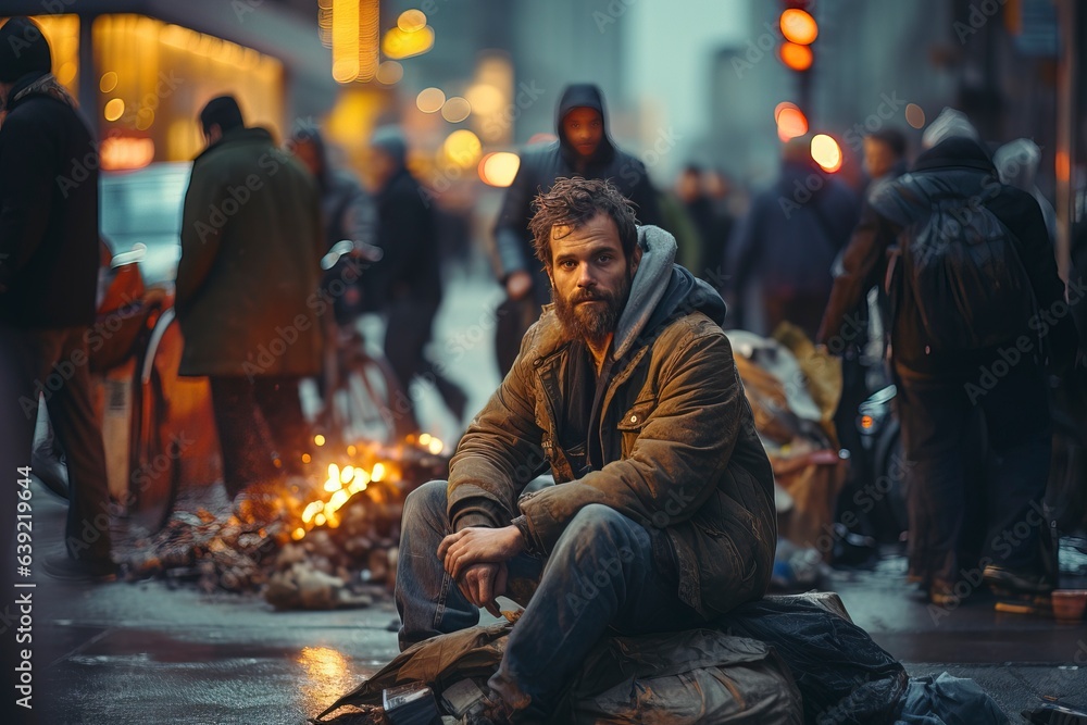 Glimpses of homelessness and poverty, portraying the harsh realities of life on the streets. 'generative AI'