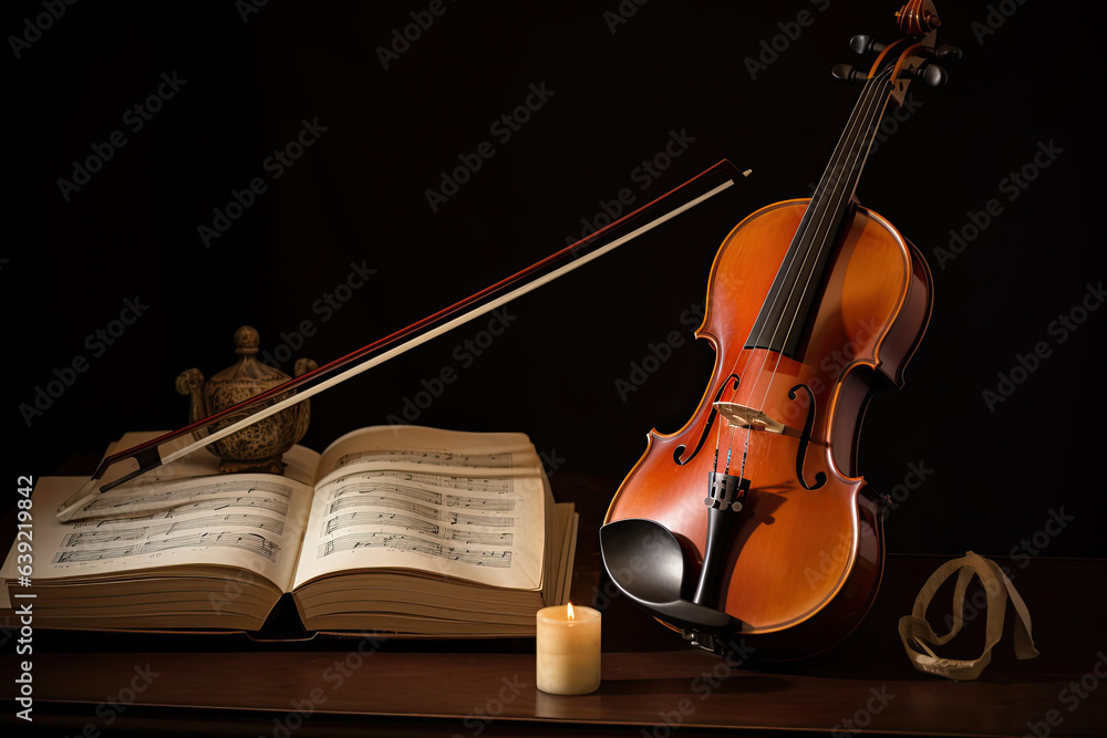Fototapeta premium violin and bow on black