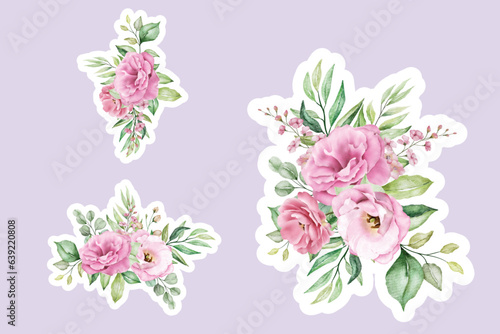 Fototapeta Naklejka Na Ścianę i Meble -  lisianthus flowers bouquets and branches stickers illustration