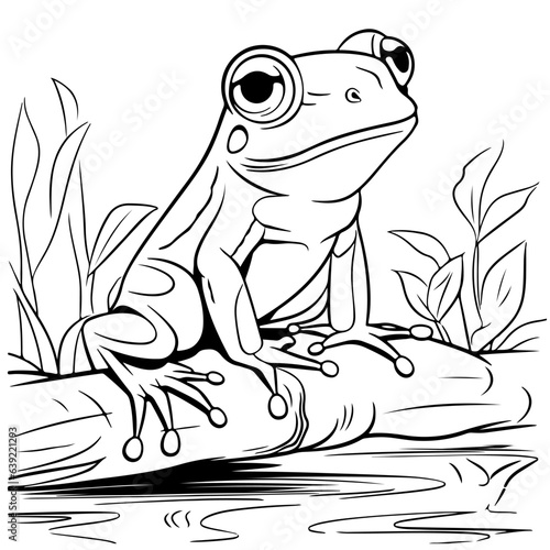 Cute Frog Coloring Pages for kids. Coloring book river fauna, vector illustration.