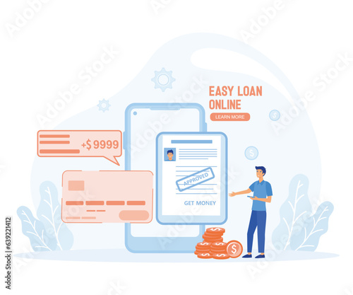 Banking service online, get credit fast and easy, get loan via smart phone application. flat vector modern illustration