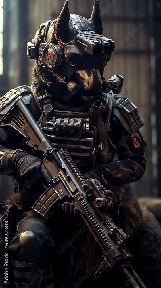 Horse animal soldier with rifle. Generative AI Horse animal soldier with rifle. Generative AI
