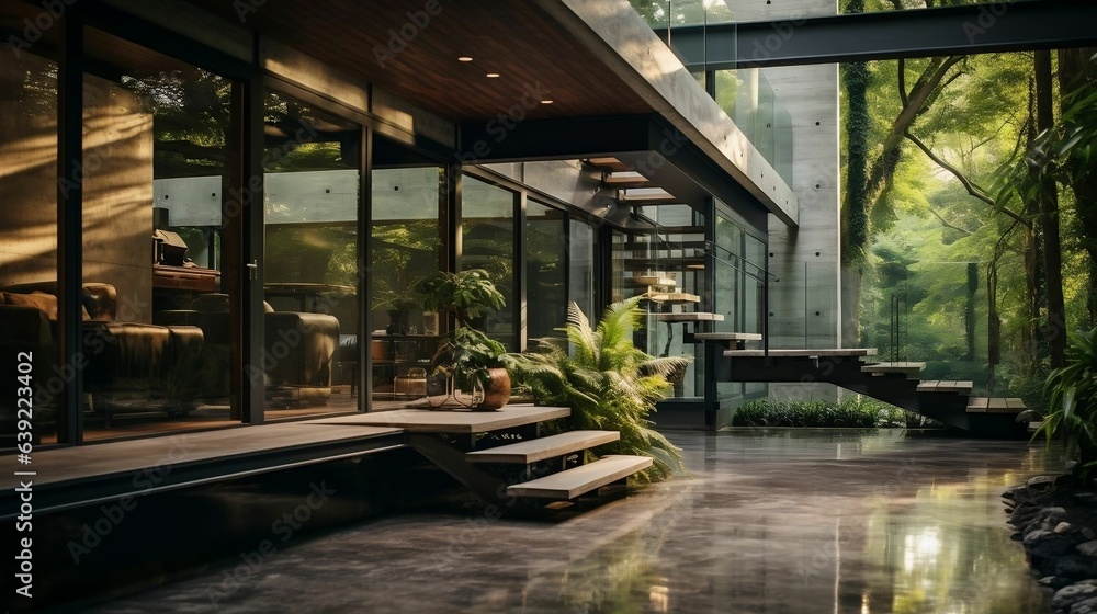 Fototapeta premium Modern masterpiece blends glass, concrete, and steel harmoniously 