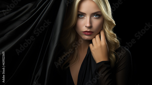 portrait of beautiful blond woman on black background