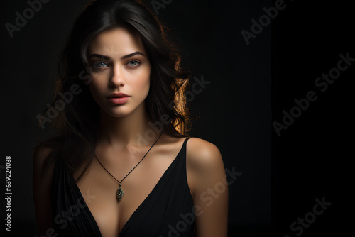 beauty portrait of young woman in black dress