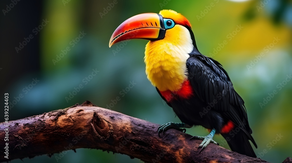 Obraz premium colorful bird on the branch. Ramphastos sulfuratus bird on the branch